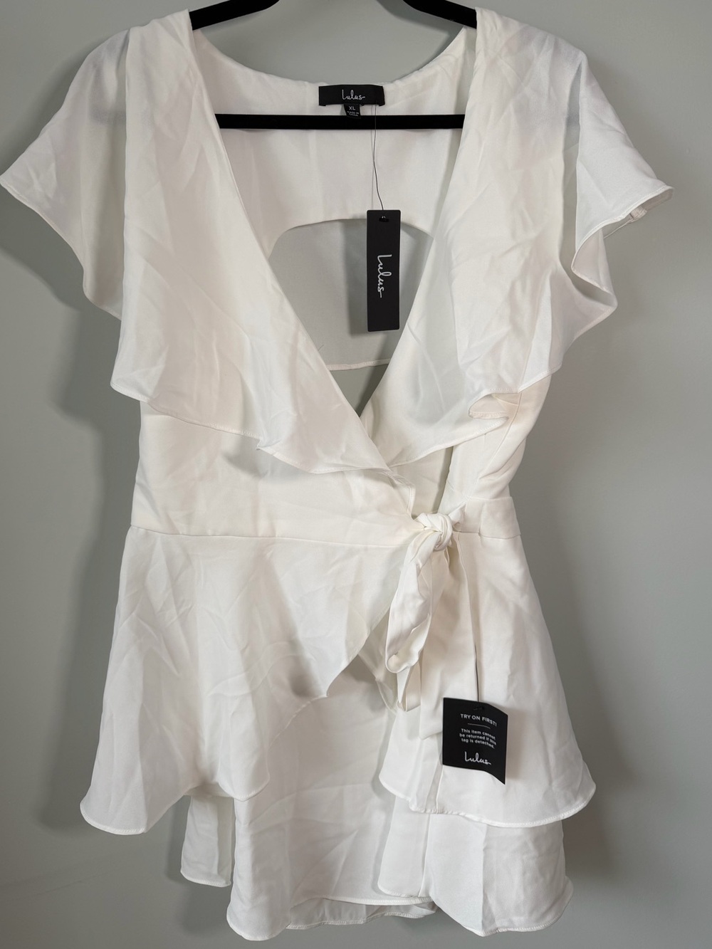 Lulu's White Ruffle Wrap Tie-Waist Romper